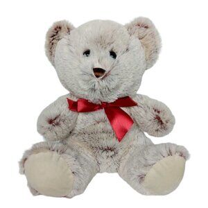 Hug Fun Beige Teddy Bear Red Bow Plush 11"